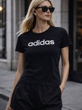 adidas Black Cotton Crew Neck Tee